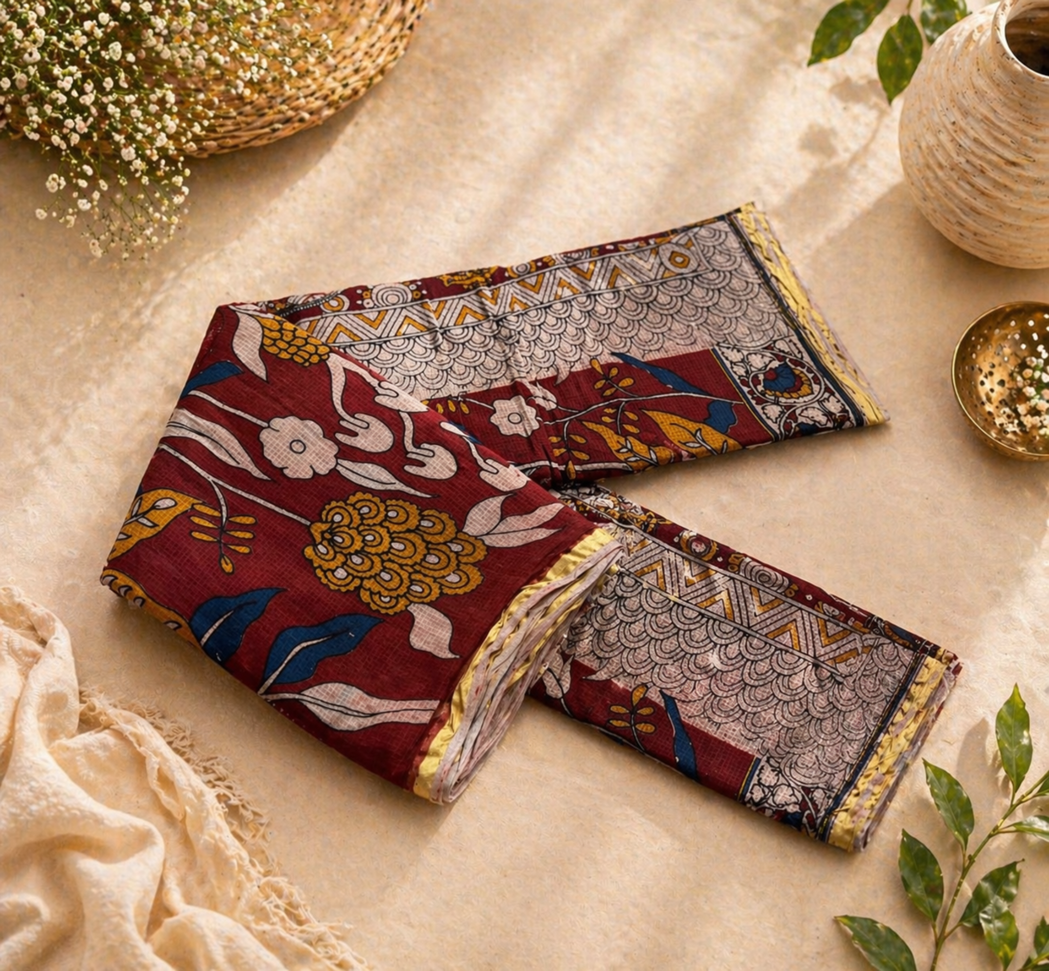 Maroon Kalamkari Cotton Saree