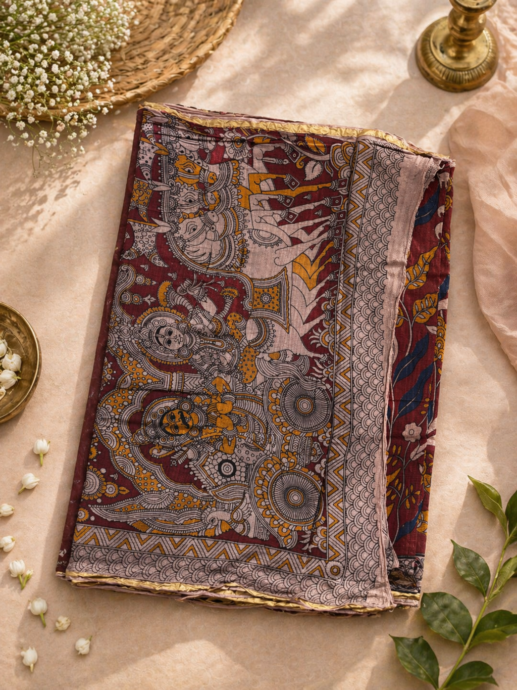 Maroon Kalamkari Cotton Saree