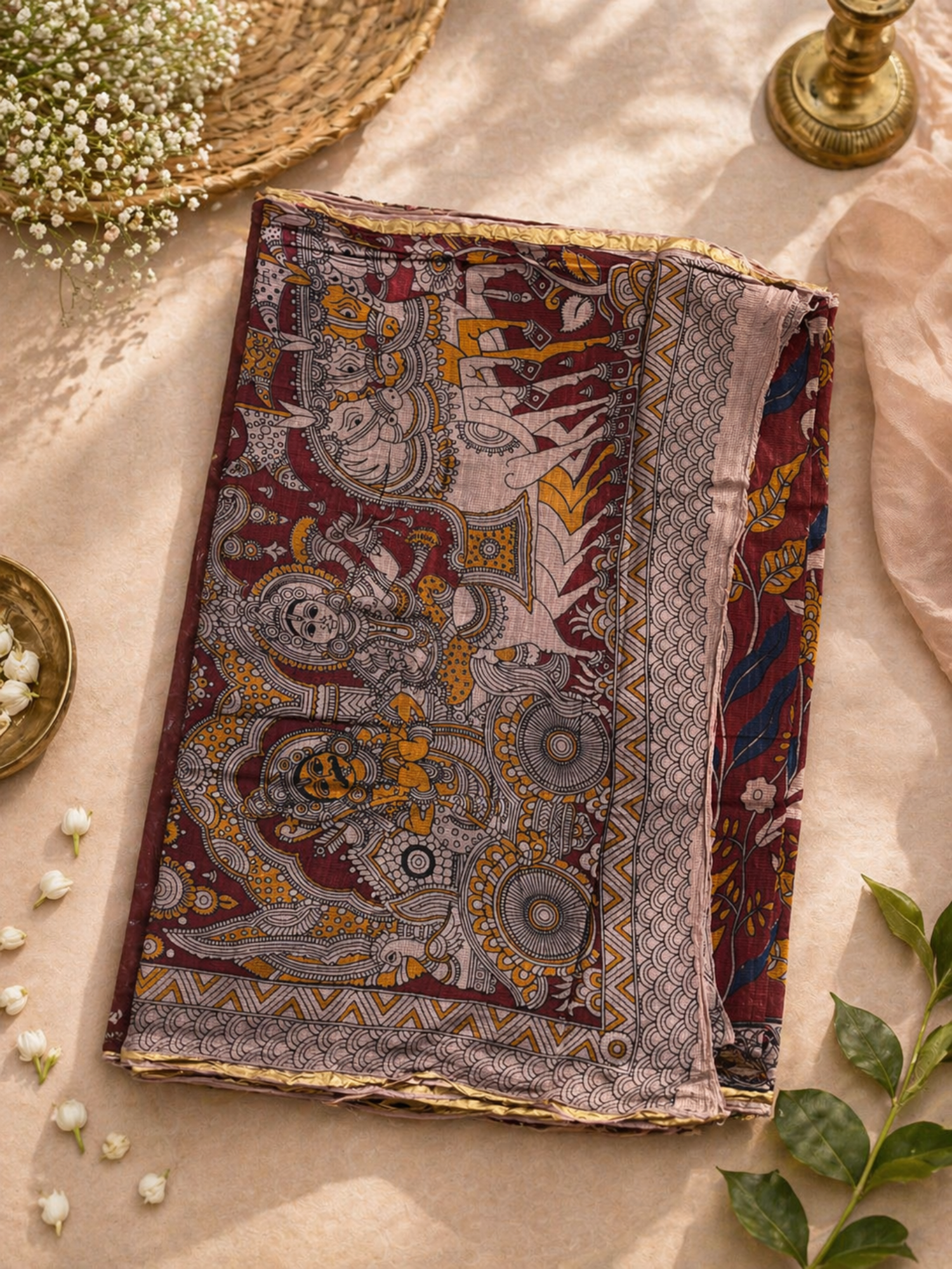 Maroon Kalamkari Cotton Saree
