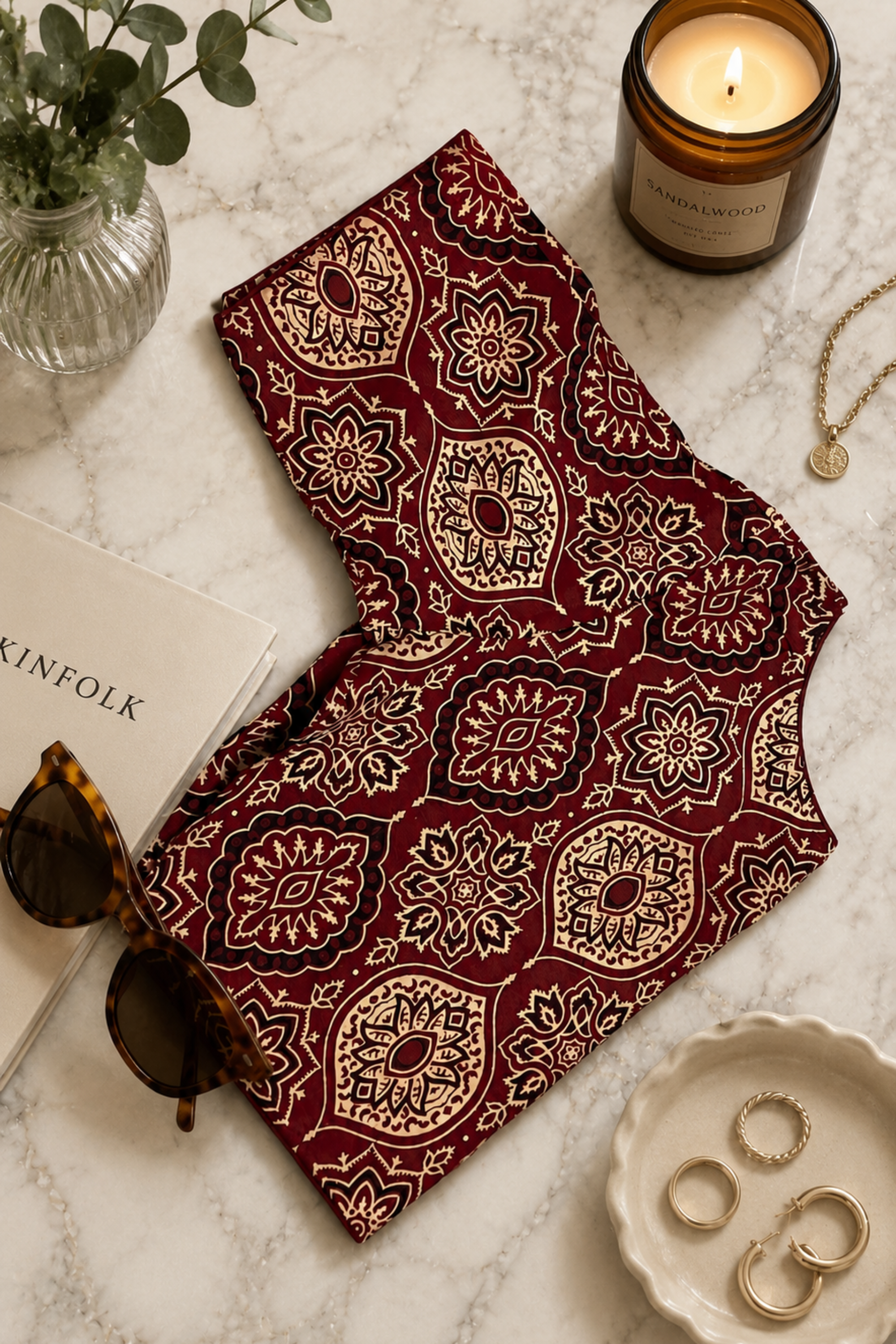 Maroon Block Printed Cotton Blouse