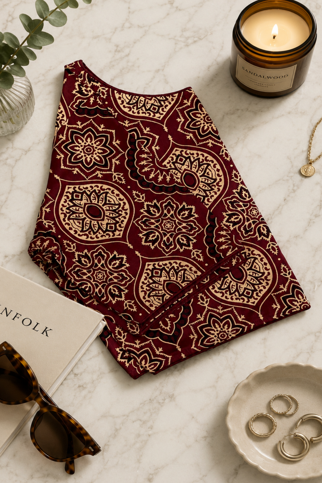 Maroon Block Printed Cotton Blouse