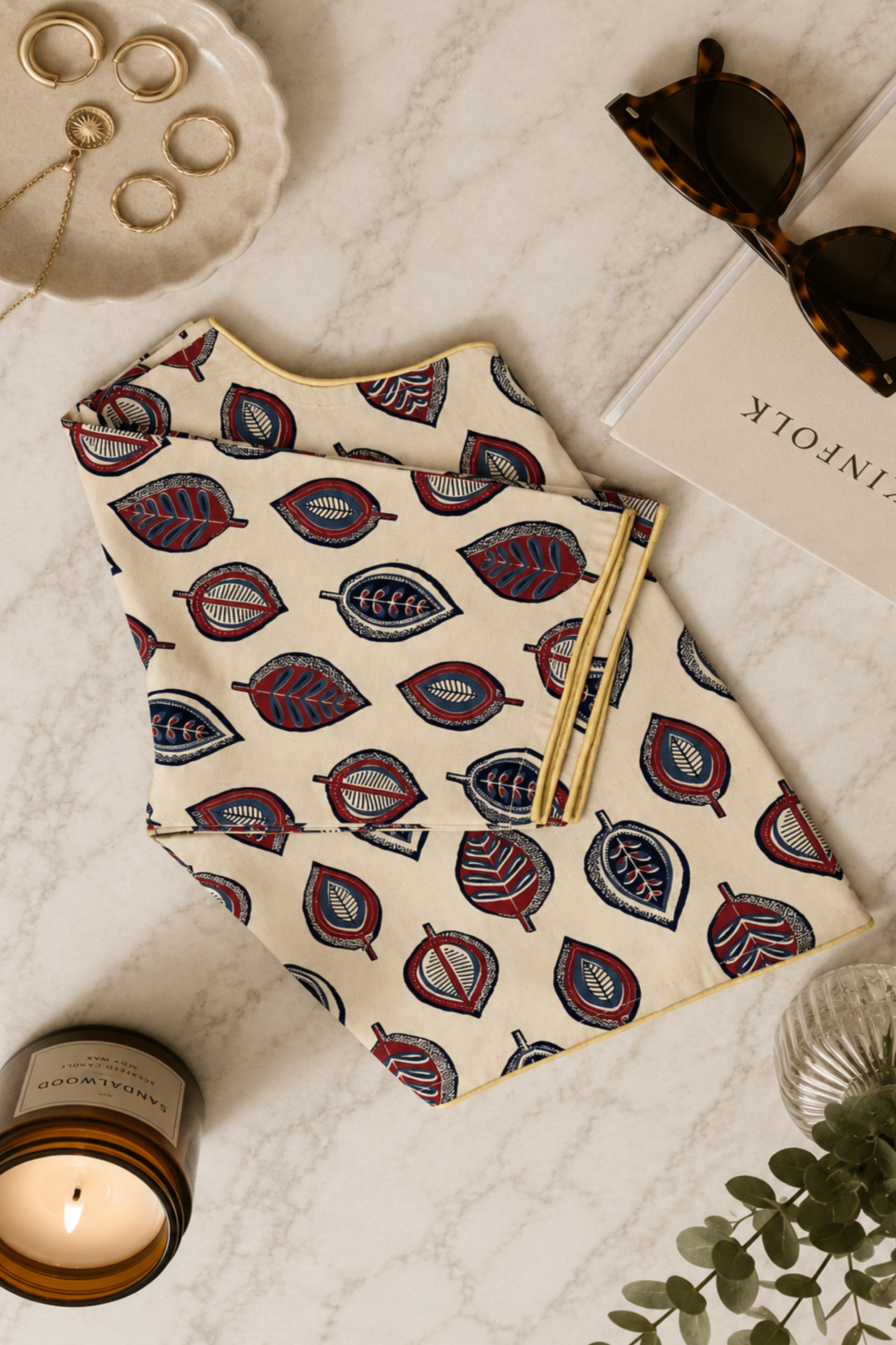 Beige Block Printed Cotton Blouse