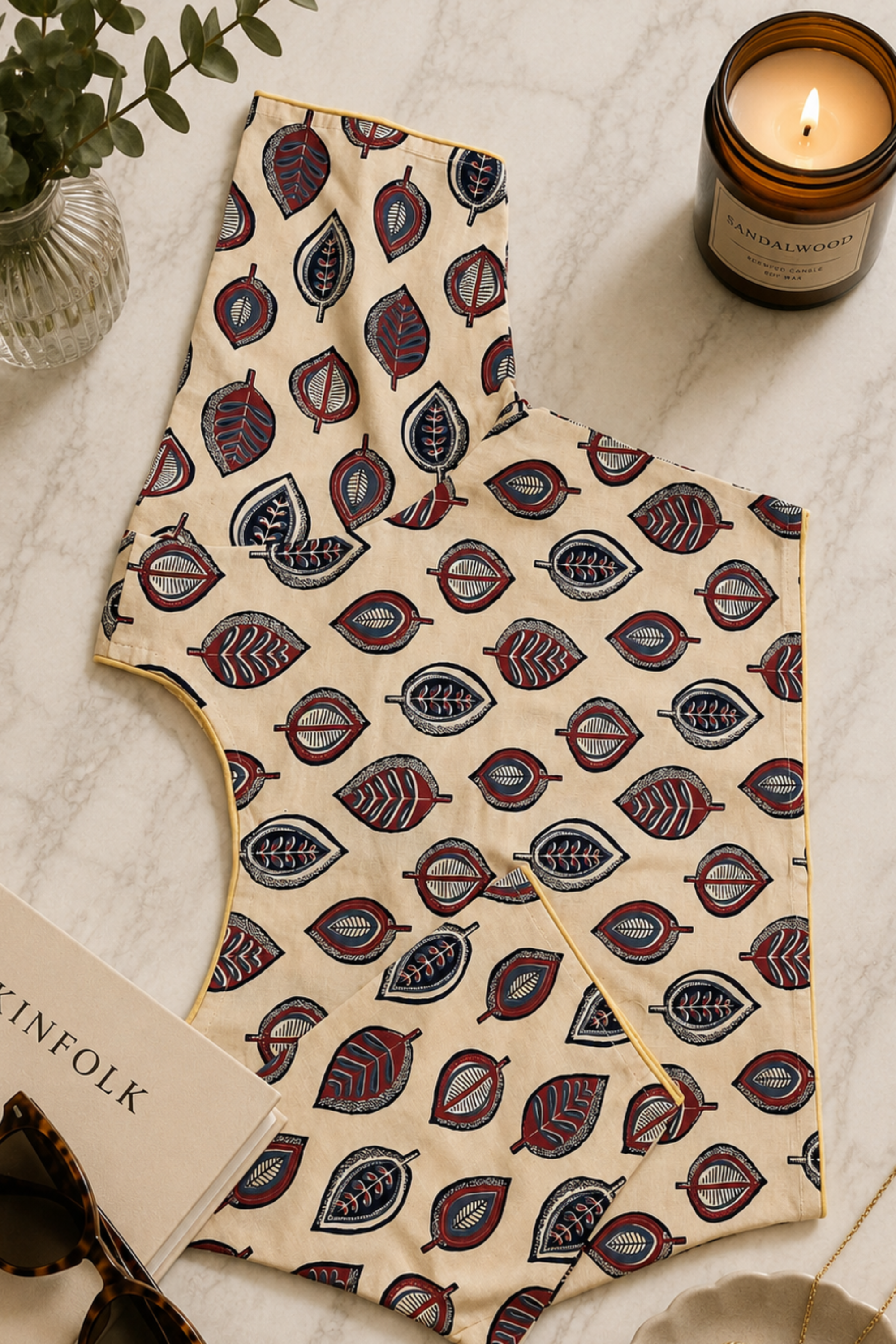 Beige Block Printed Cotton Blouse