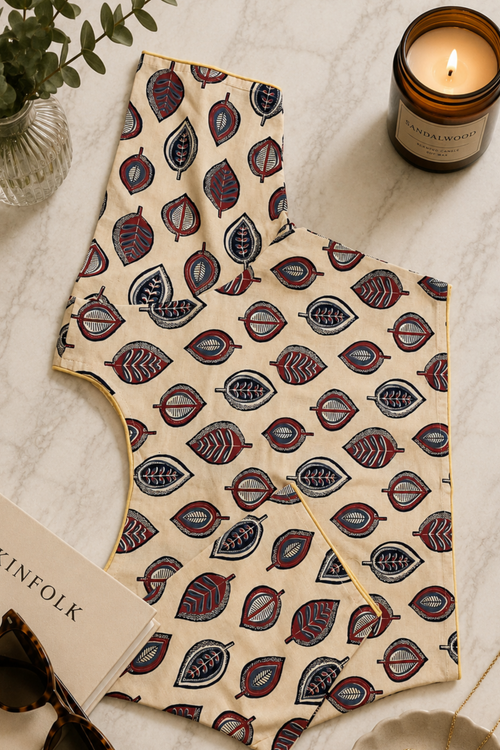 Beige Block Printed Cotton Blouse