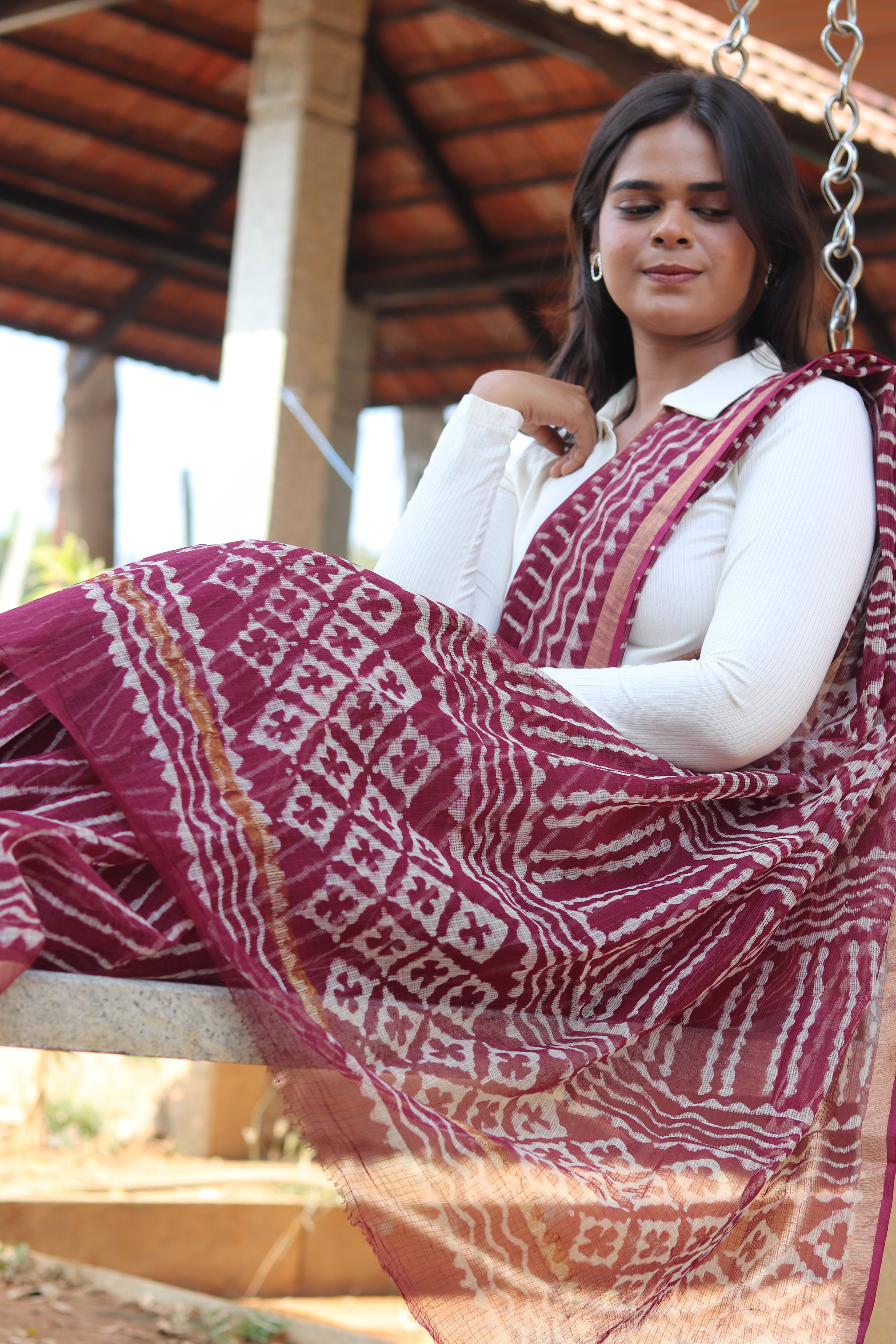 Crimson Charm Kota Doria Saree