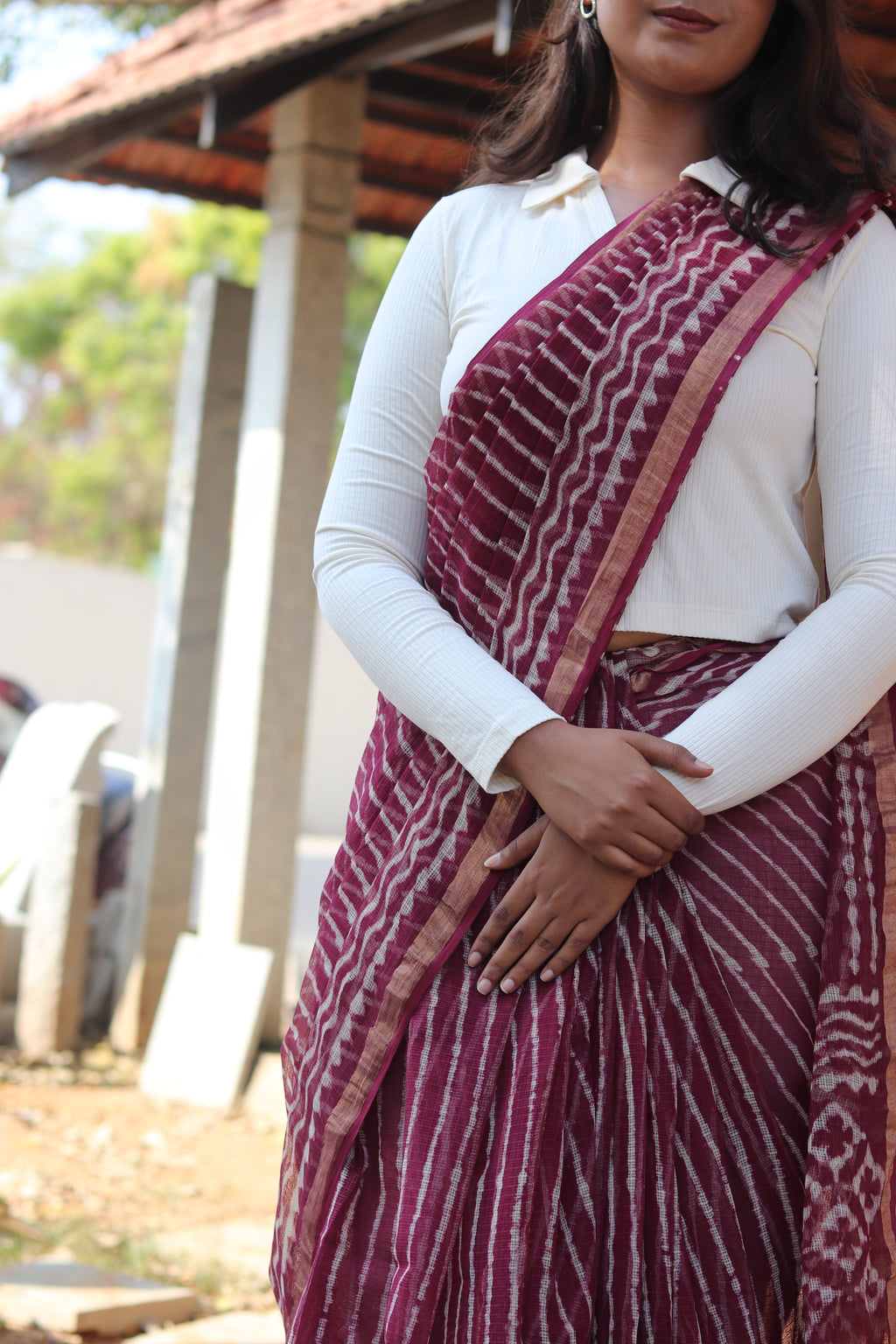 Crimson Charm Kota Doria Saree