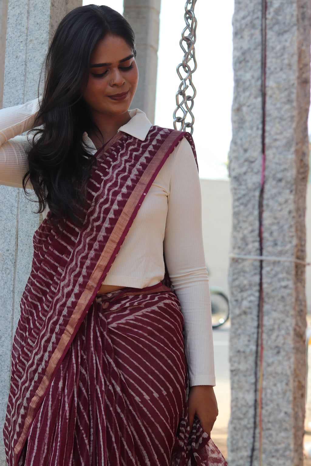 Crimson Charm Kota Doria Saree