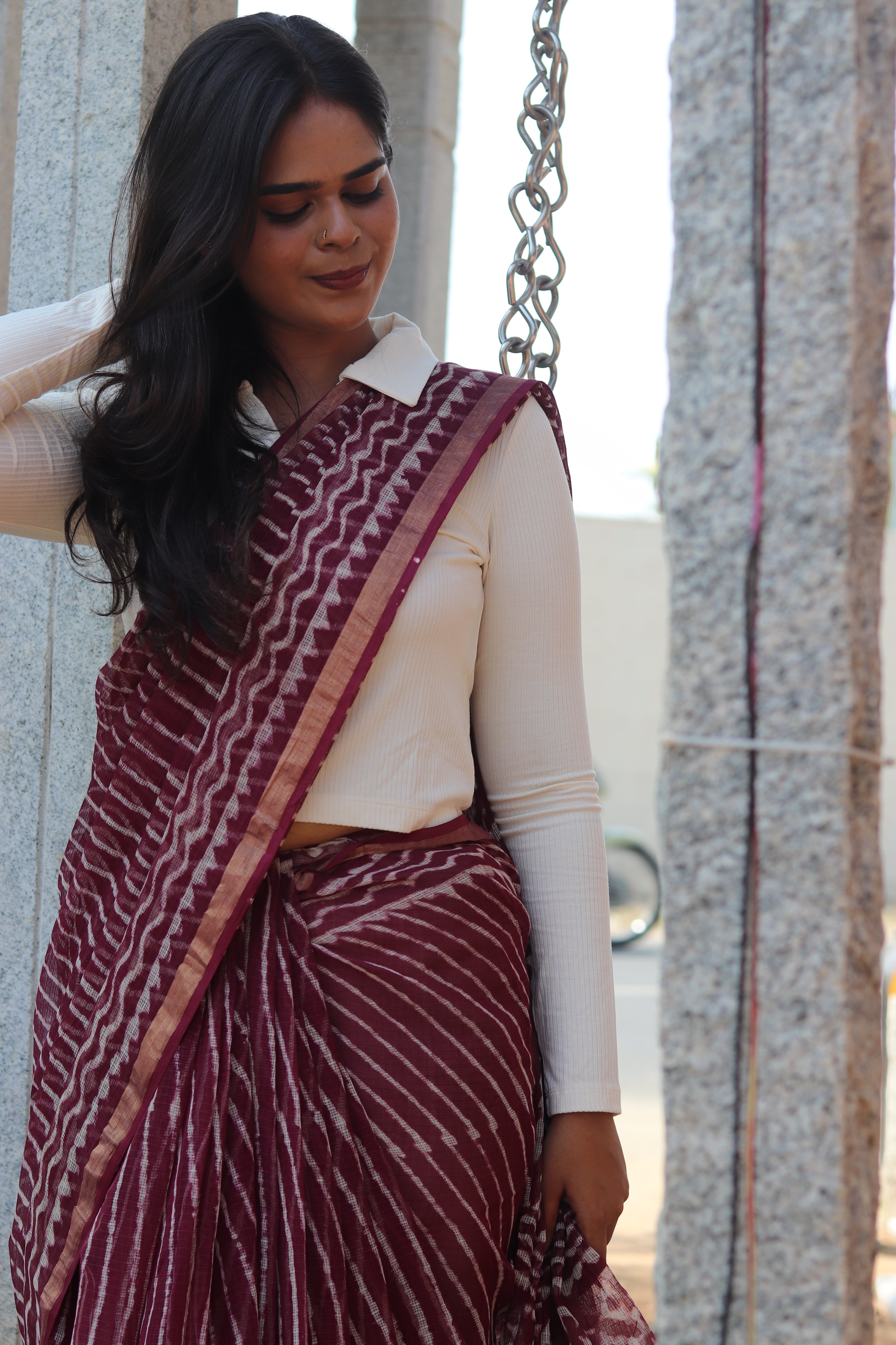 Crimson Charm Kota Doria Saree