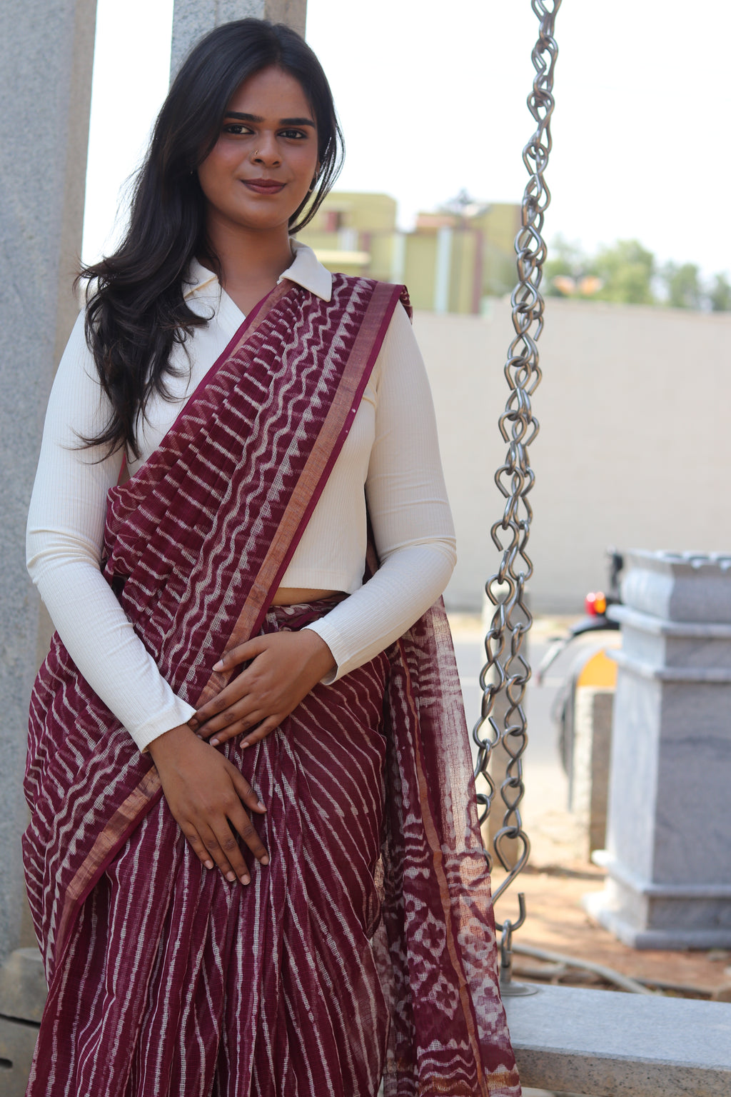Crimson Charm Kota Doria Saree