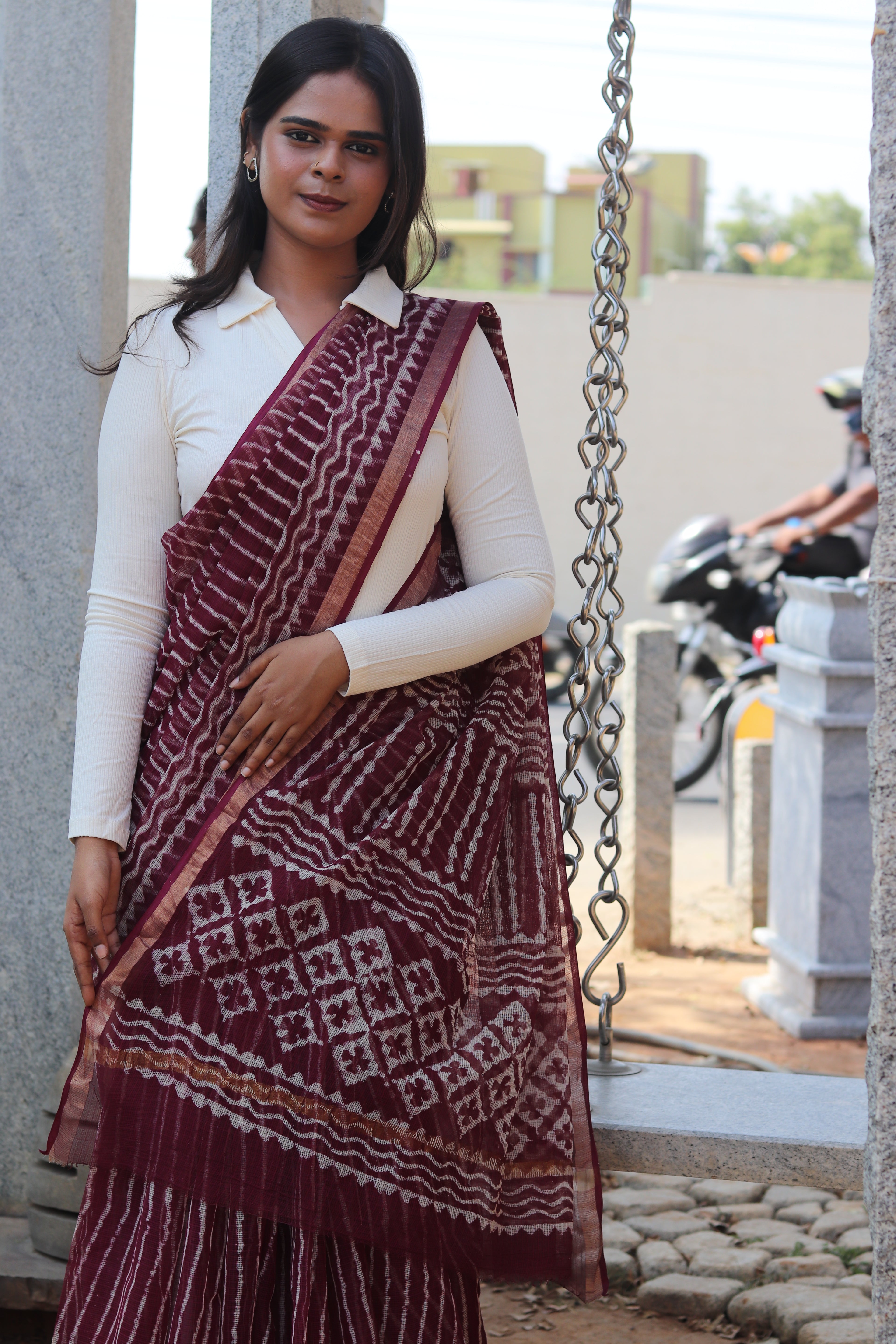 Crimson Charm Kota Doria Saree