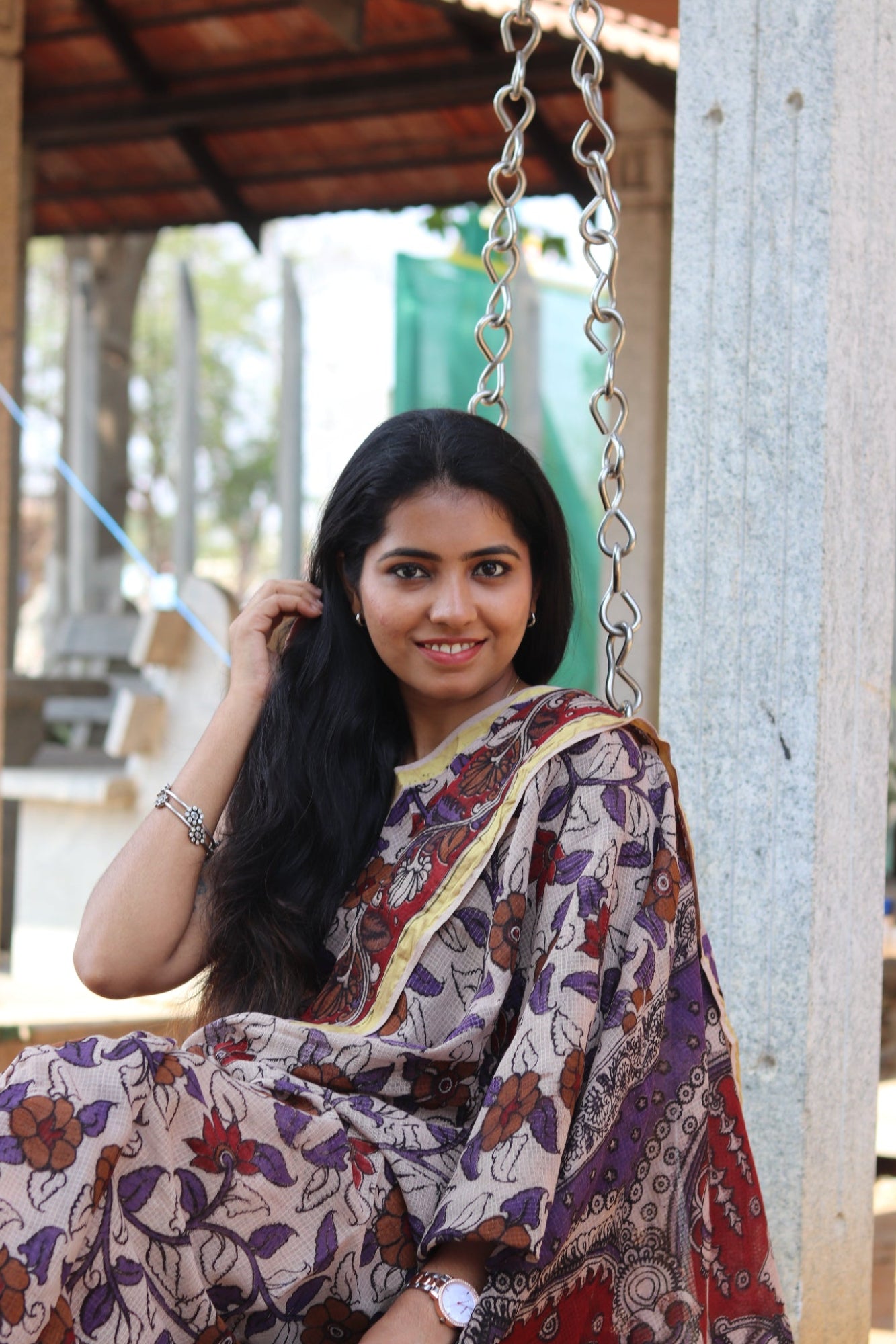 Beige Kalamkari Cotton Saree