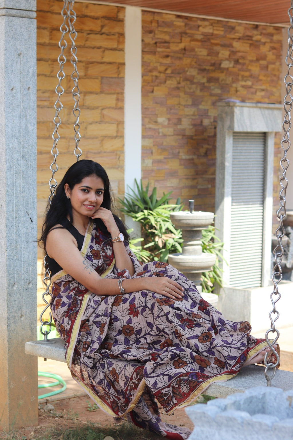 Beige Kalamkari Cotton Saree