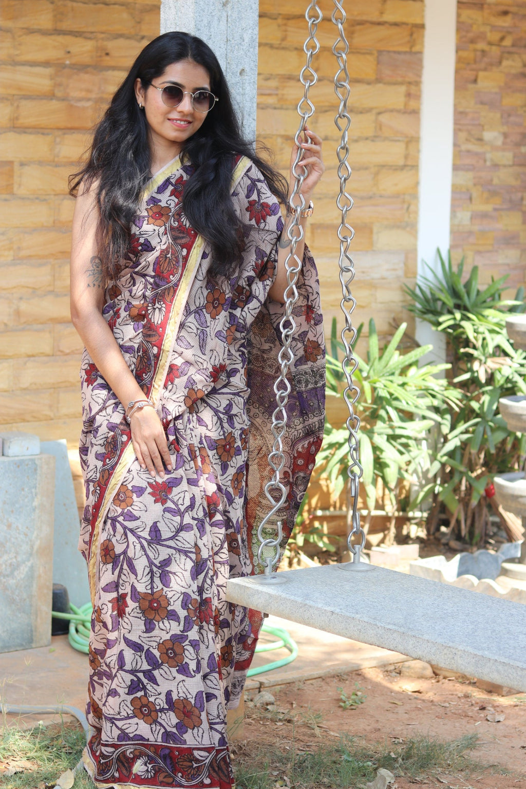 Beige Kalamkari Cotton Saree