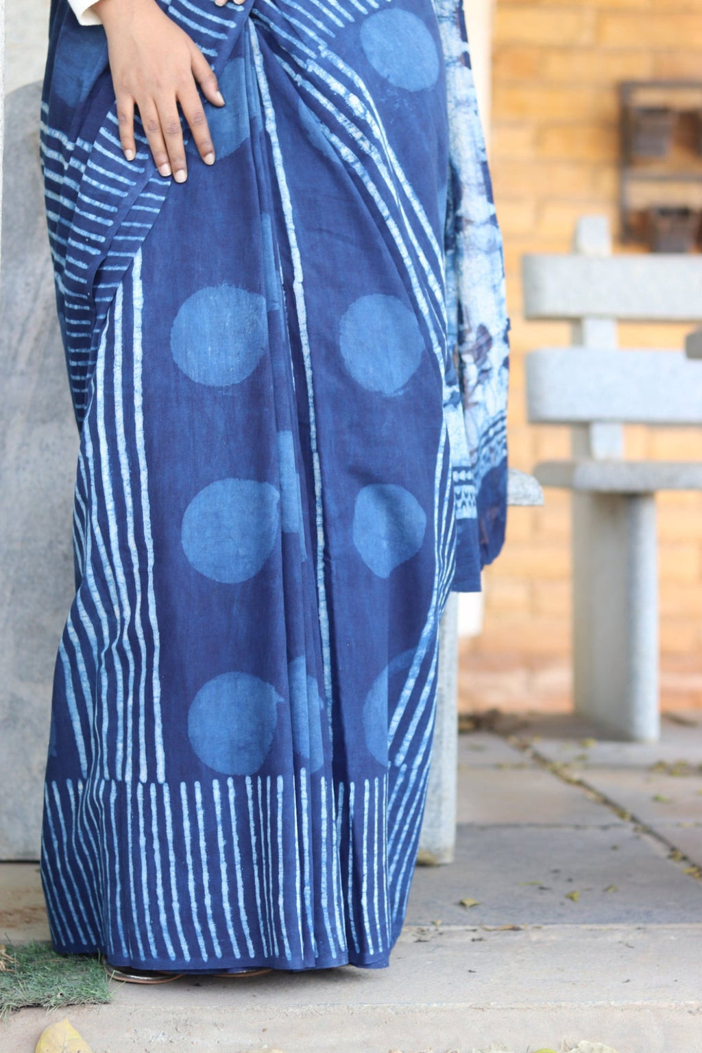Indigo Orbit Hand-Blocked Dabu Saree