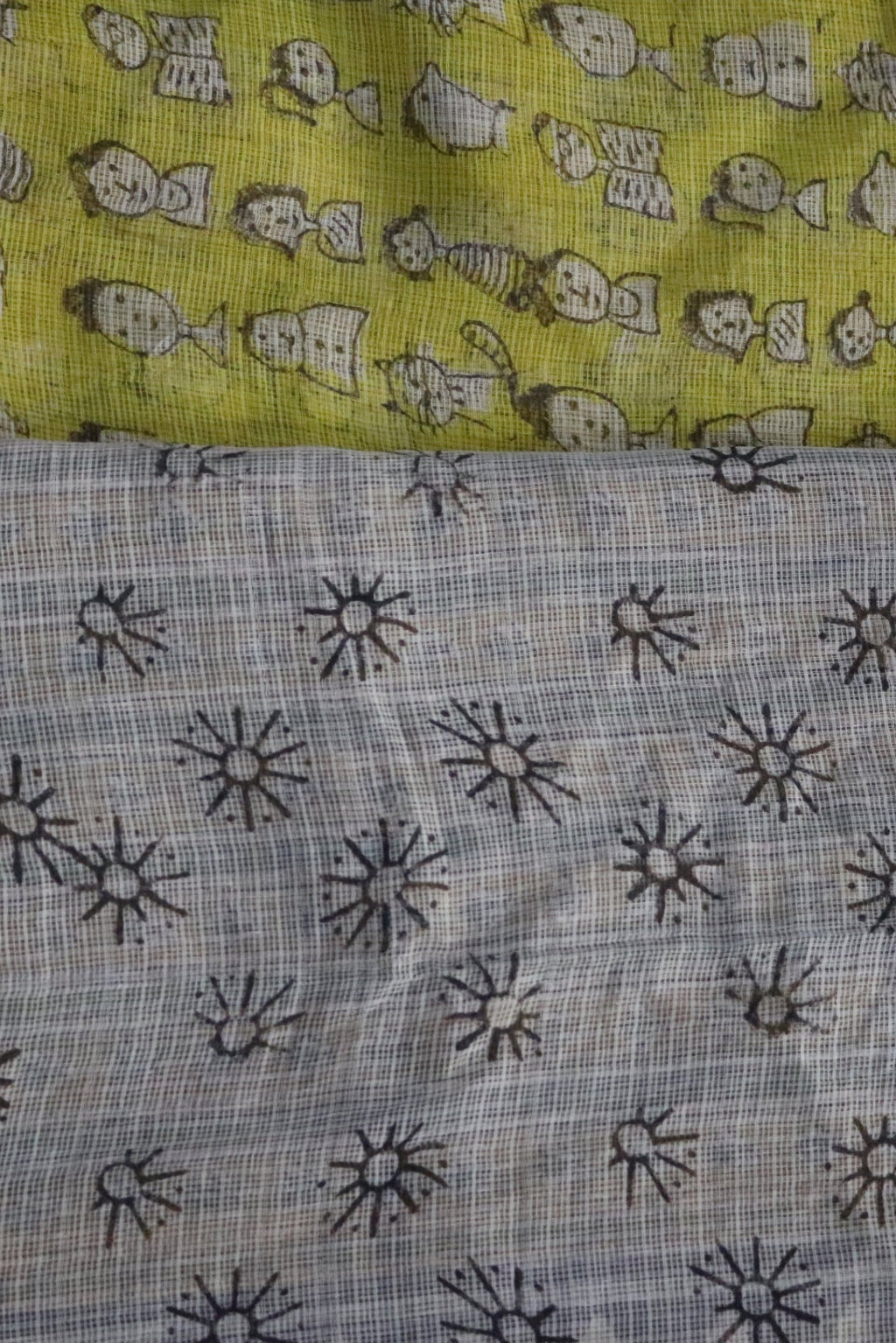 Yellow Block Printed Kota Doria Saree